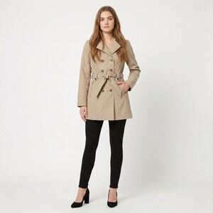 Sebby Womens‎ Trench Coat Small Beige Water Resistant Belted Hooded Jacket